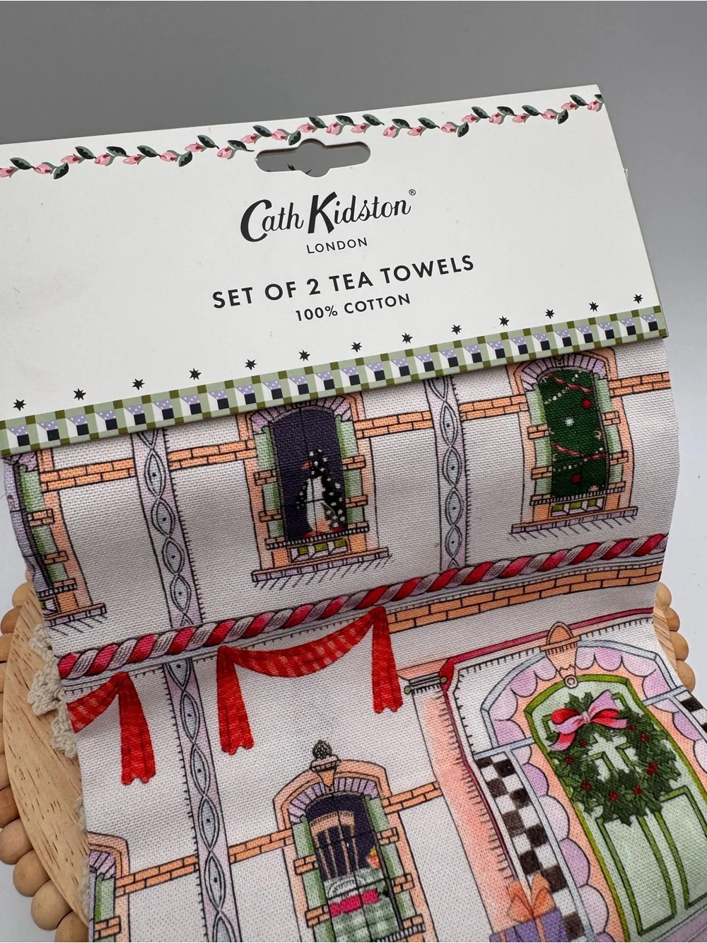 Cath Kidston Green, Red, Cream Festive House Tea Towels